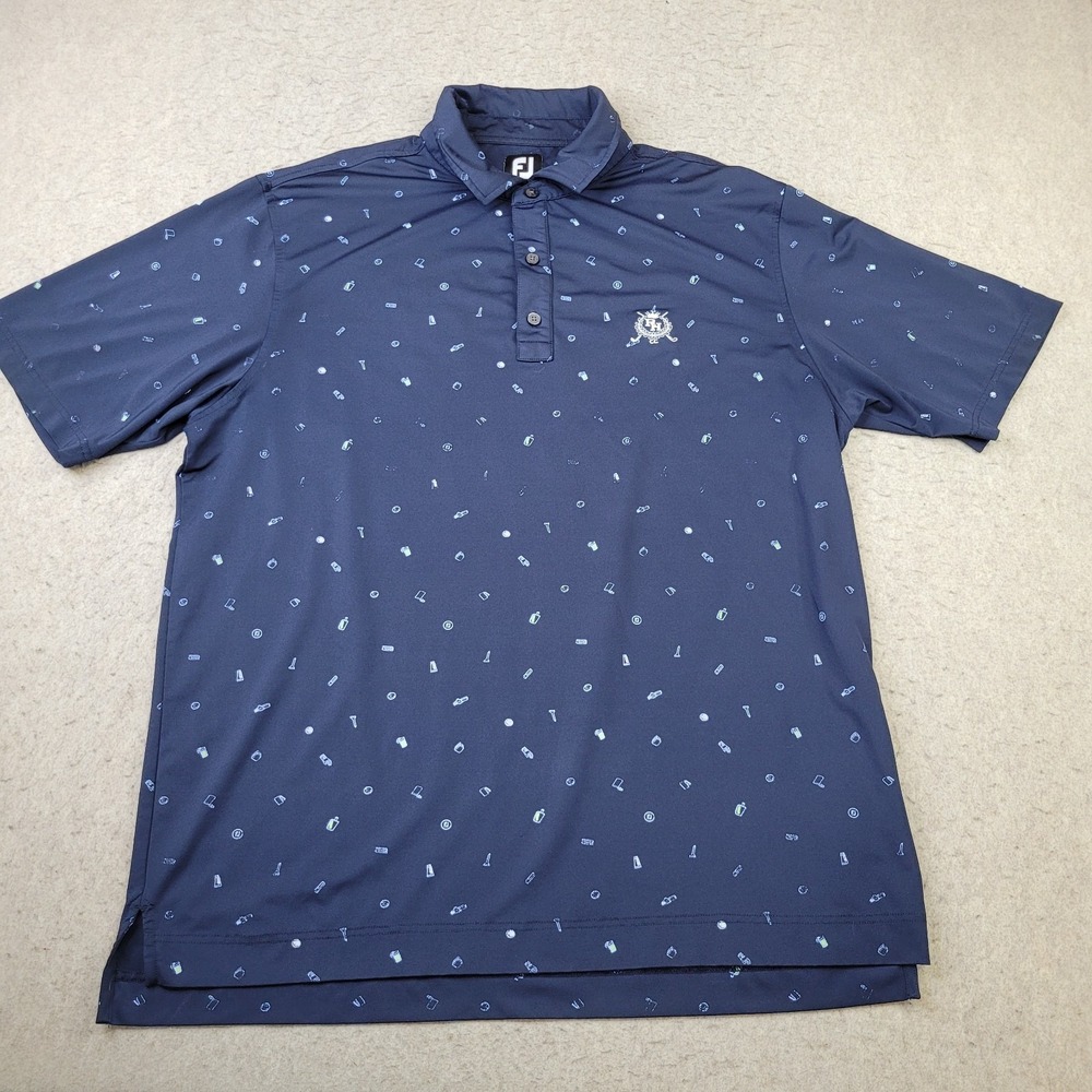 FootJoy Golf Polo Shirt Mens XL Blue Golf Tee Bag Ball Allover Short Sleeve - Picture 1 of 9